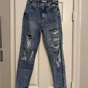 Blue Boyfriend Jeans with Distressed Details